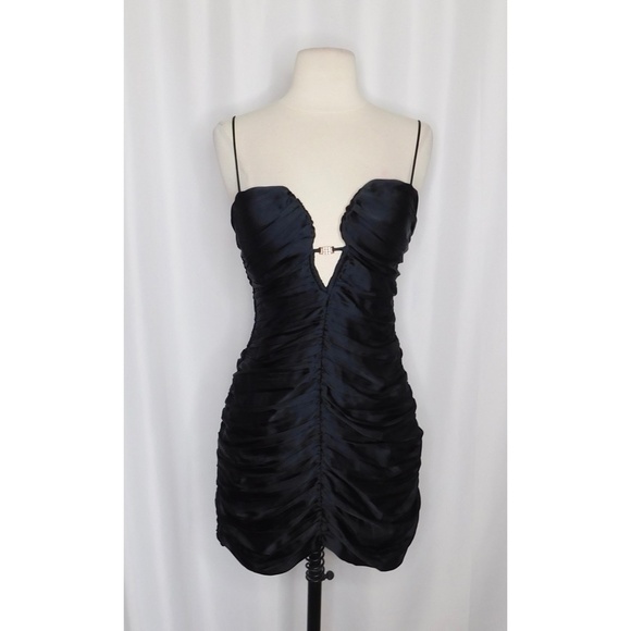 ZARA Little Black Dress Ruched Draped Rhinestone Mini Cocktail Party Small - Picture 3 of 16